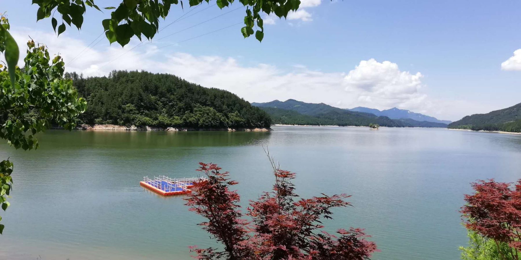 湖湾水静，树影倒在水里